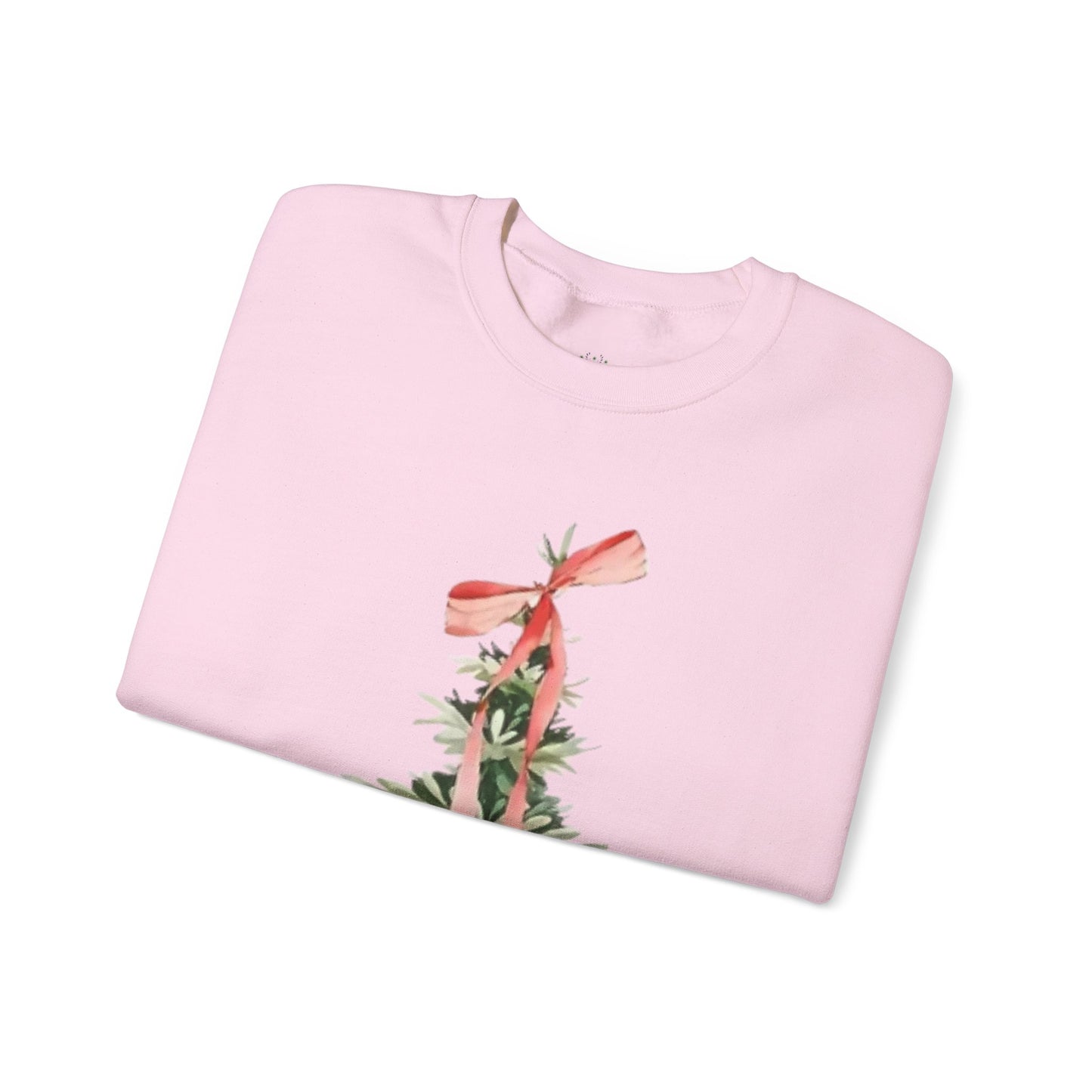 Faith-Inspired Christmas Tree Sweatshirt with Red Bow | Christian Holiday Apparel