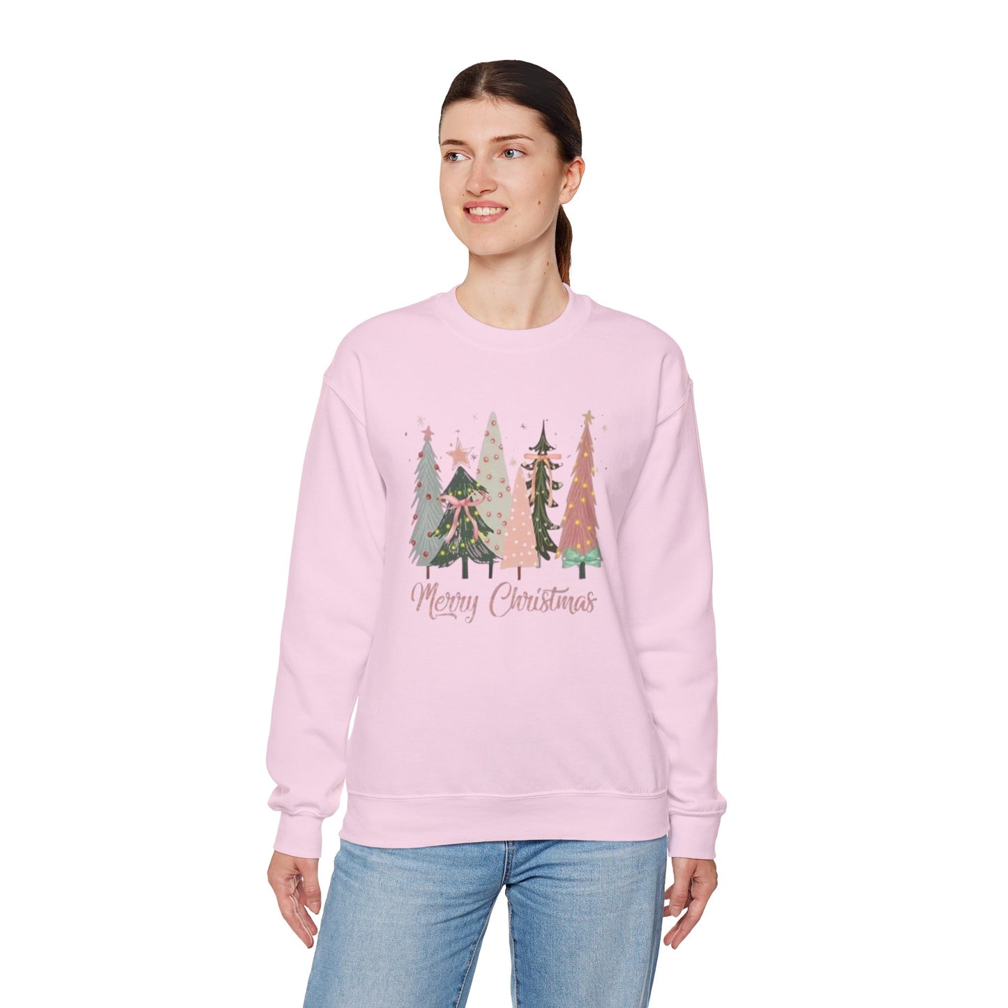 Christian Merry Christmas Sweatshirt | Faith-Based Holiday Apparel with Christmas Trees