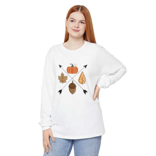 Fall Arrows Long Sleeve T-Shirt | Autumn Casual Wear, Pumpkin Tee, Nature Lover Gift, Cozy Layering Top, Harvest Celebration