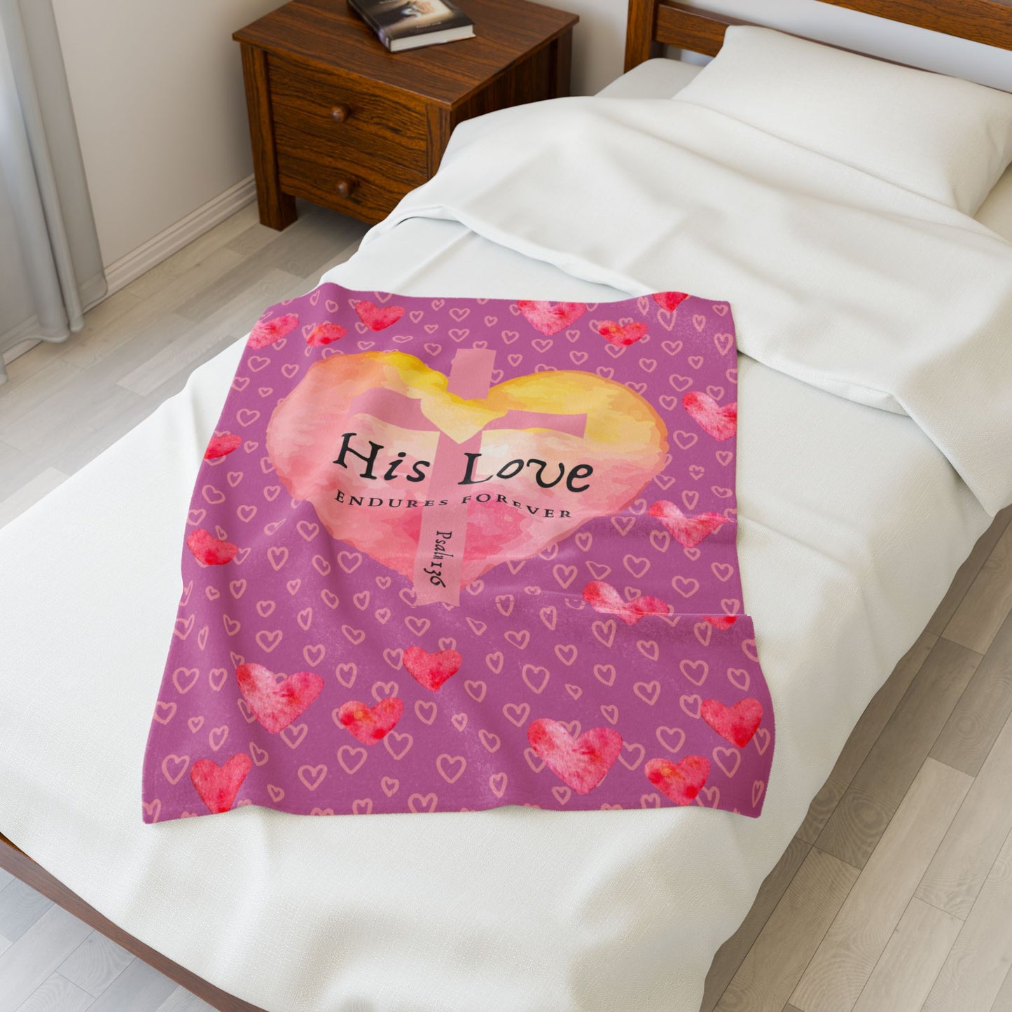 Plush Blanket - Galentine's Day Hearts and Cross Psalm 136