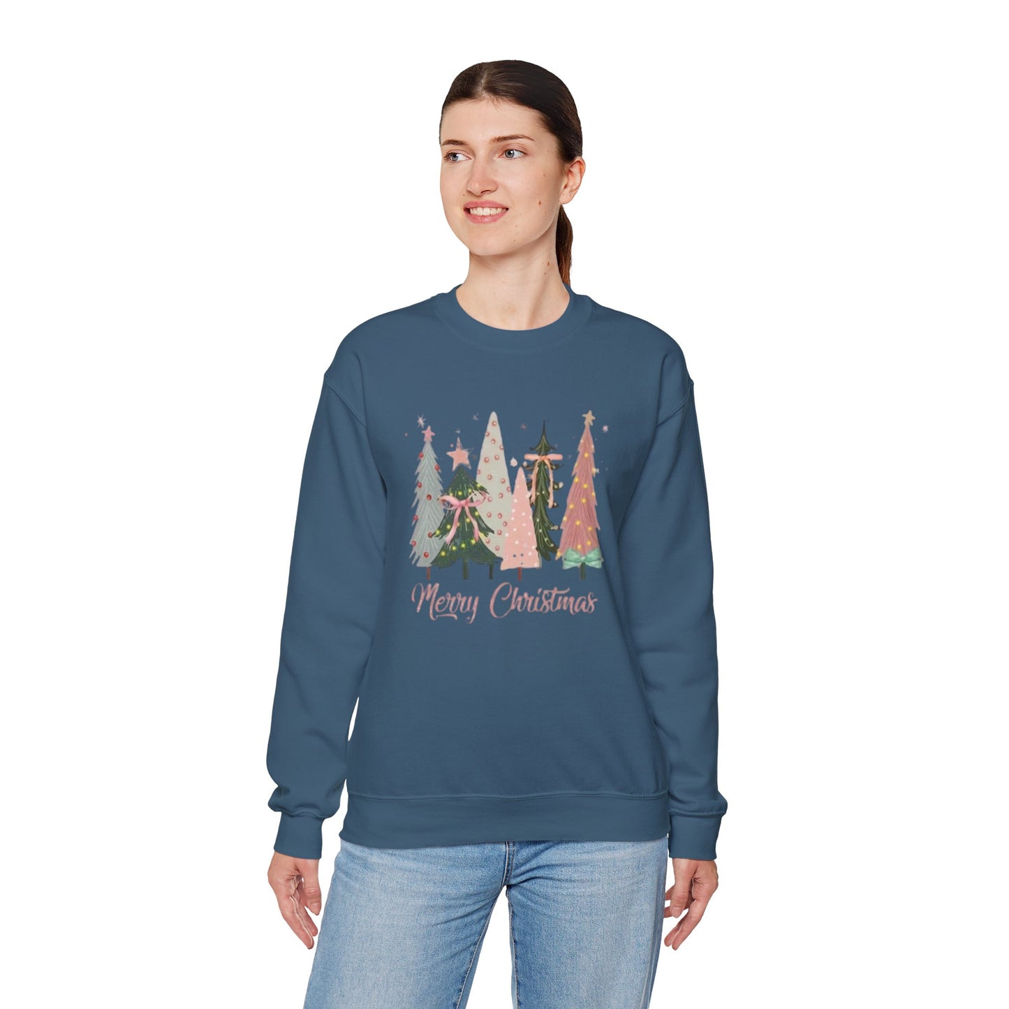 Christian Merry Christmas Sweatshirt | Faith-Based Holiday Apparel with Christmas Trees