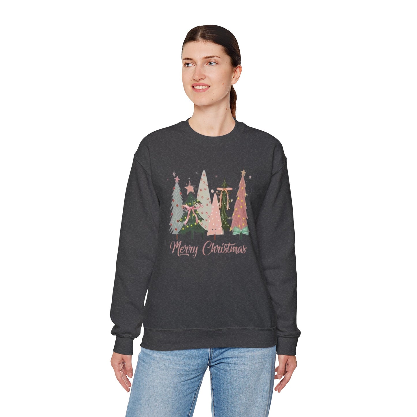 Christian Merry Christmas Sweatshirt | Faith-Based Holiday Apparel with Christmas Trees