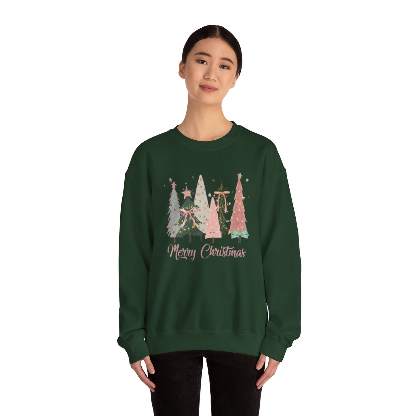 Christian Merry Christmas Sweatshirt | Faith-Based Holiday Apparel with Christmas Trees