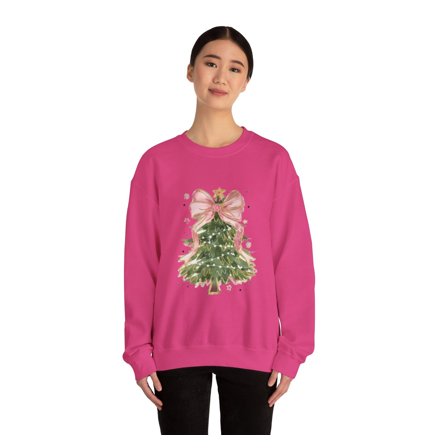 Faith-Inspired Christmas Tree Sweatshirt with Pink Bow | Christian Holiday Apparel