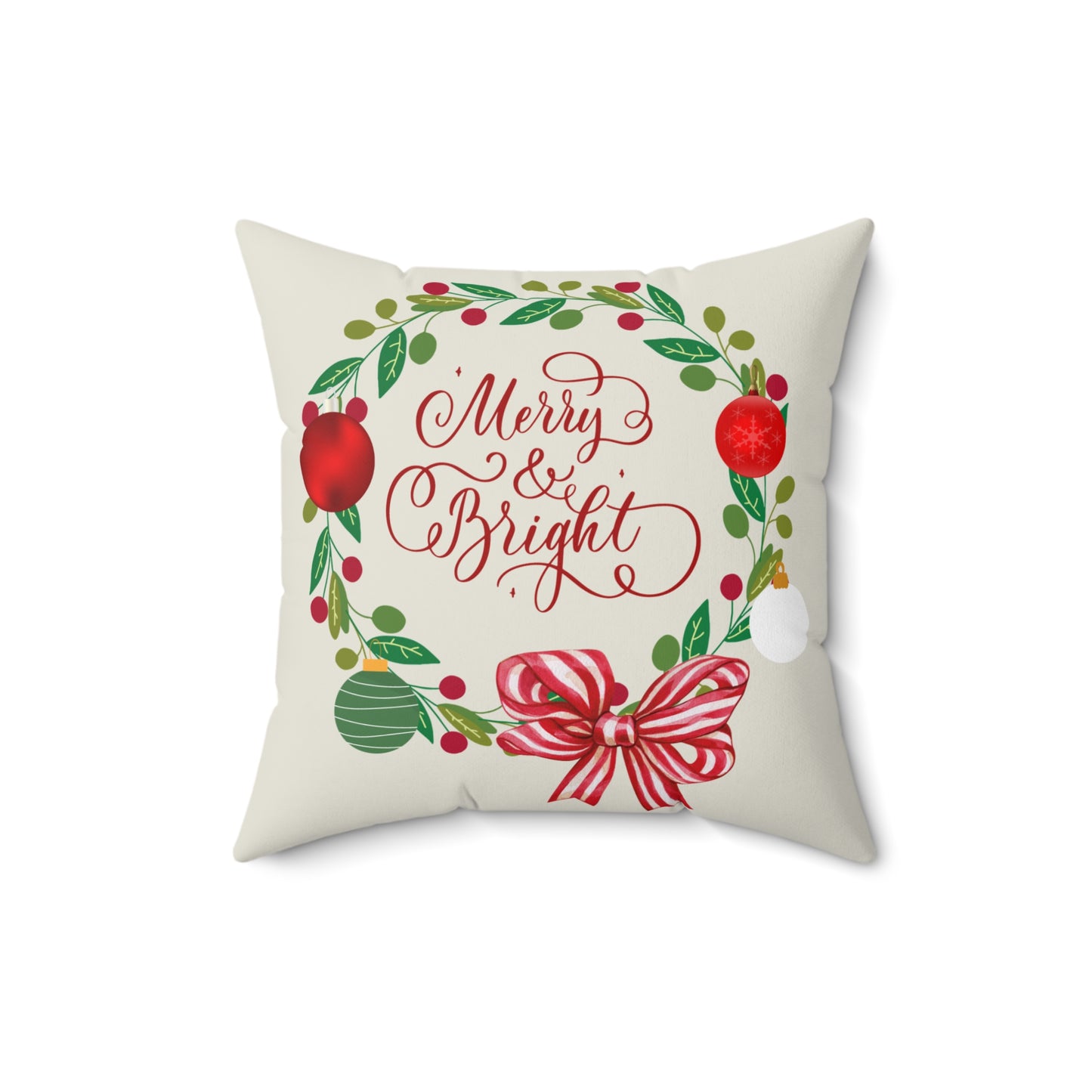 Merry & Bright Traditional Christmas-Spun Polyester Square Pillow