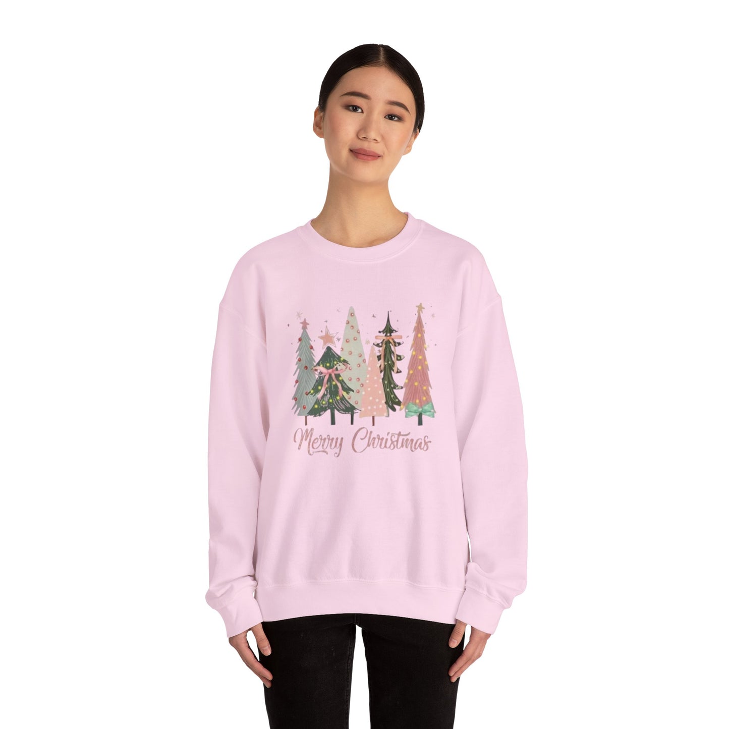 Christian Merry Christmas Sweatshirt | Faith-Based Holiday Apparel with Christmas Trees