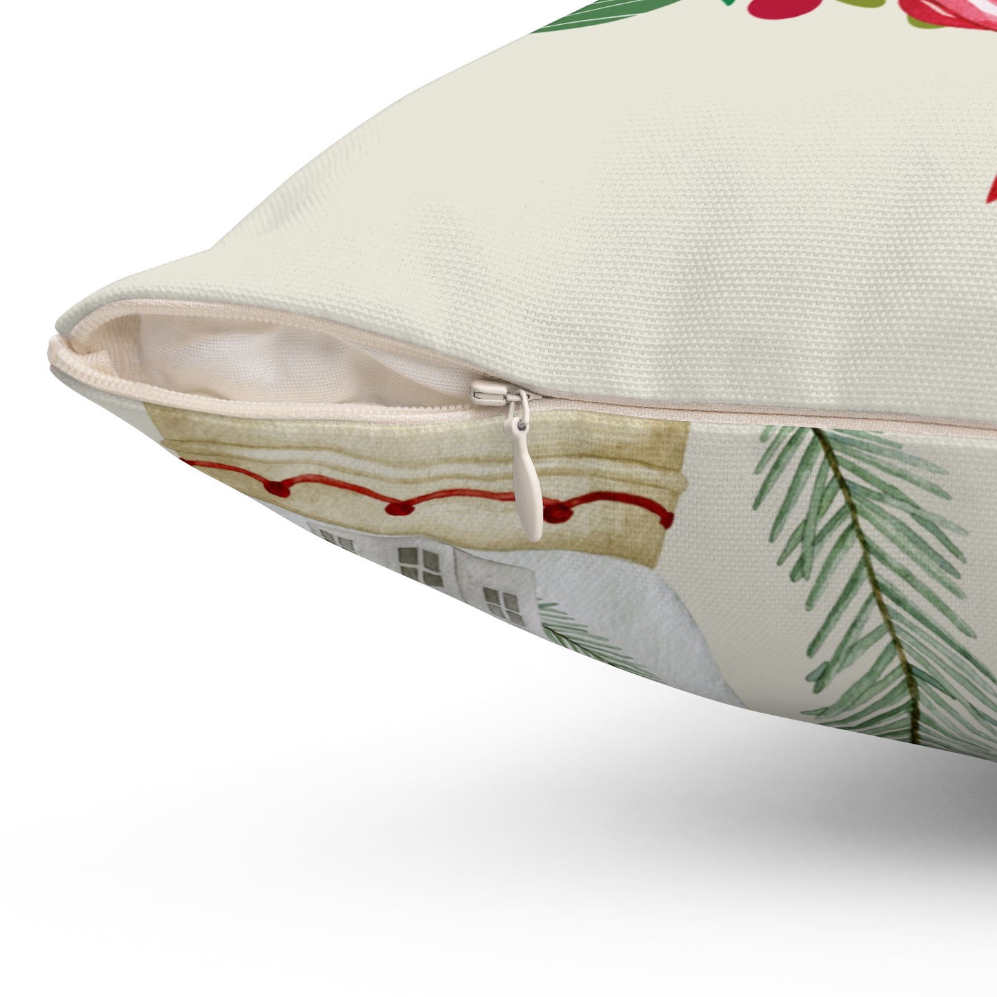 Merry & Bright Traditional Christmas-Spun Polyester Square Pillow