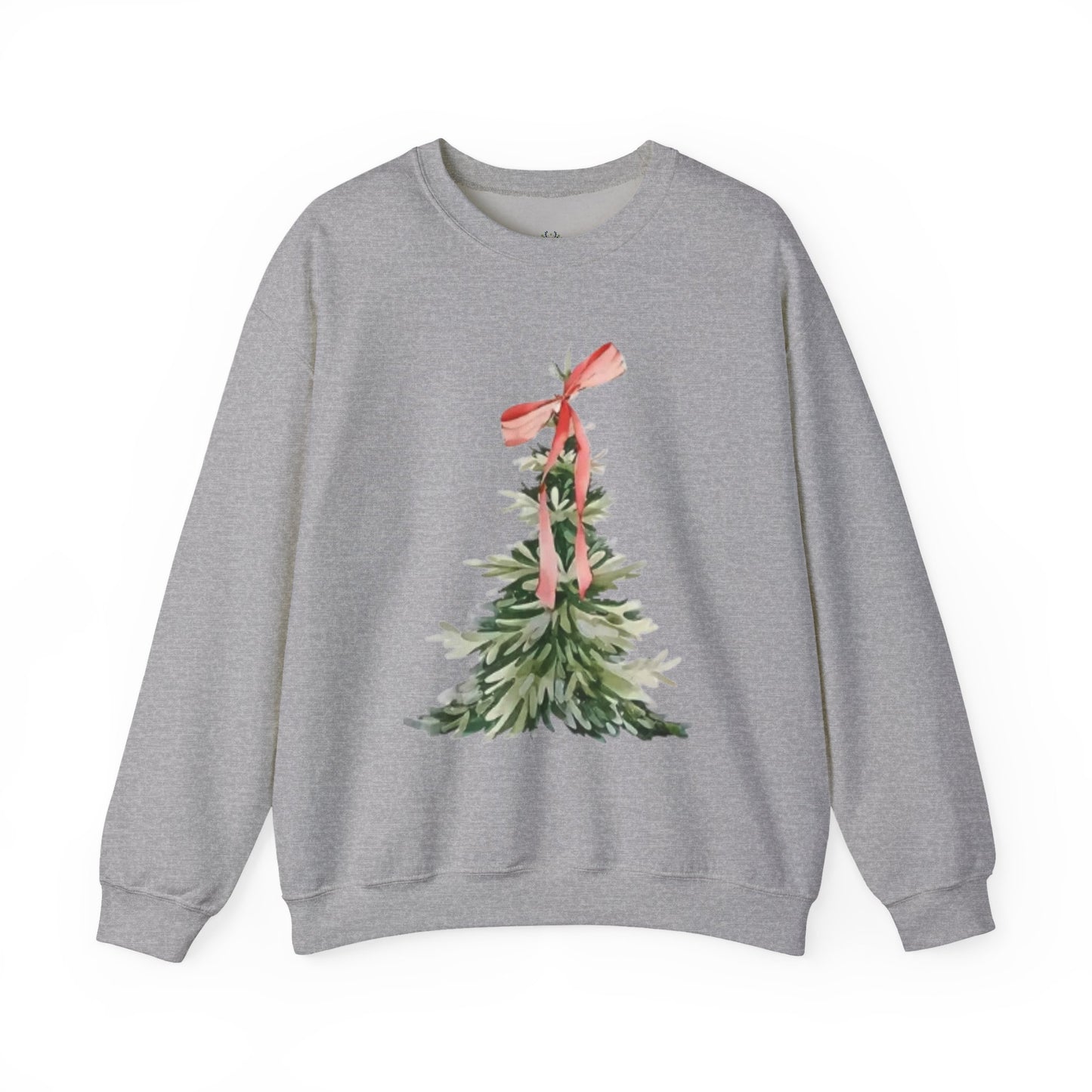 Faith-Inspired Christmas Tree Sweatshirt with Red Bow | Christian Holiday Apparel
