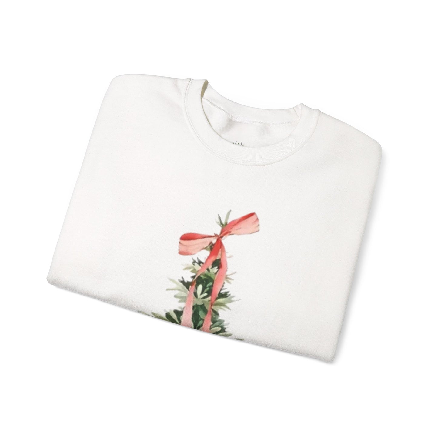 Faith-Inspired Christmas Tree Sweatshirt with Red Bow | Christian Holiday Apparel