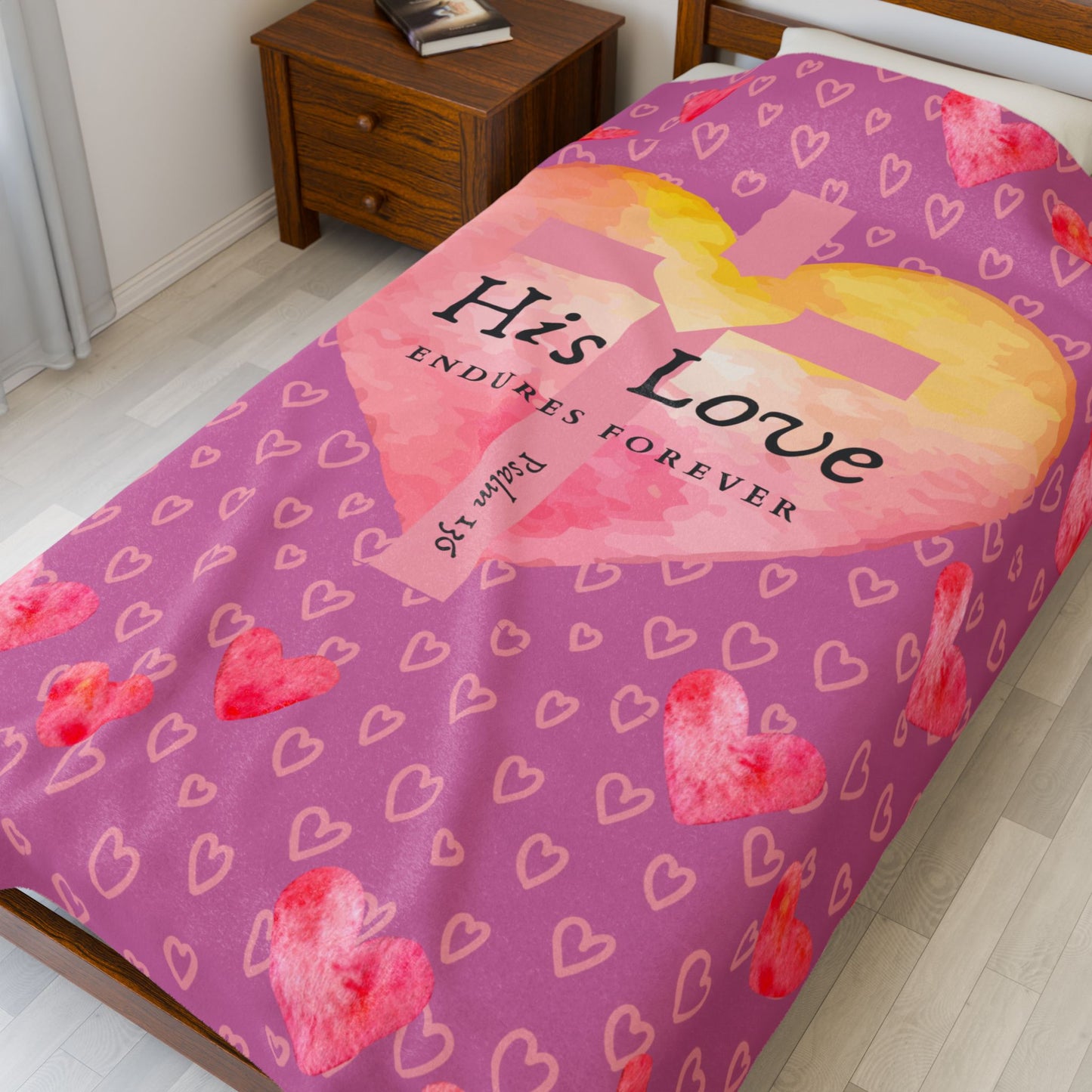 Plush Blanket - Galentine's Day Hearts and Cross Psalm 136