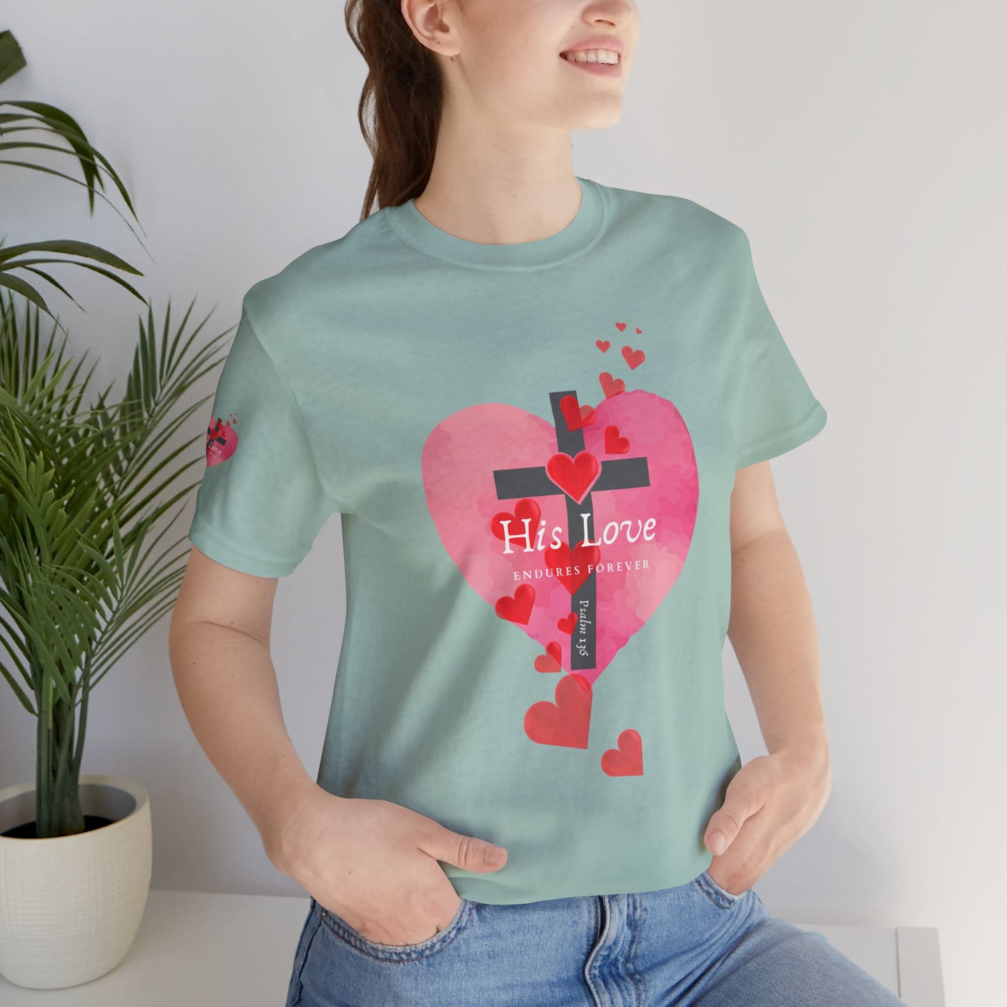 Heart Cross Women's Tee - Psalm 136 His Love Endures Forever