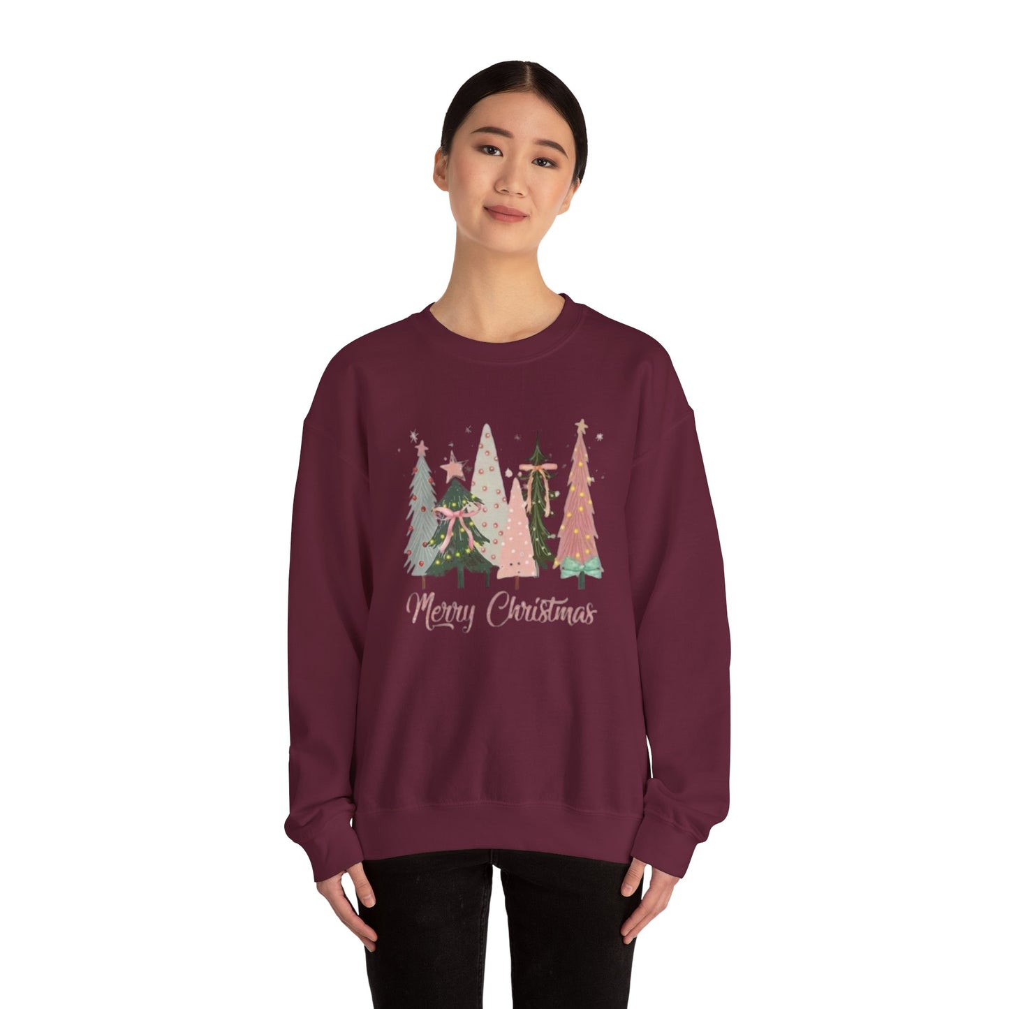 Christian Merry Christmas Sweatshirt | Faith-Based Holiday Apparel with Christmas Trees