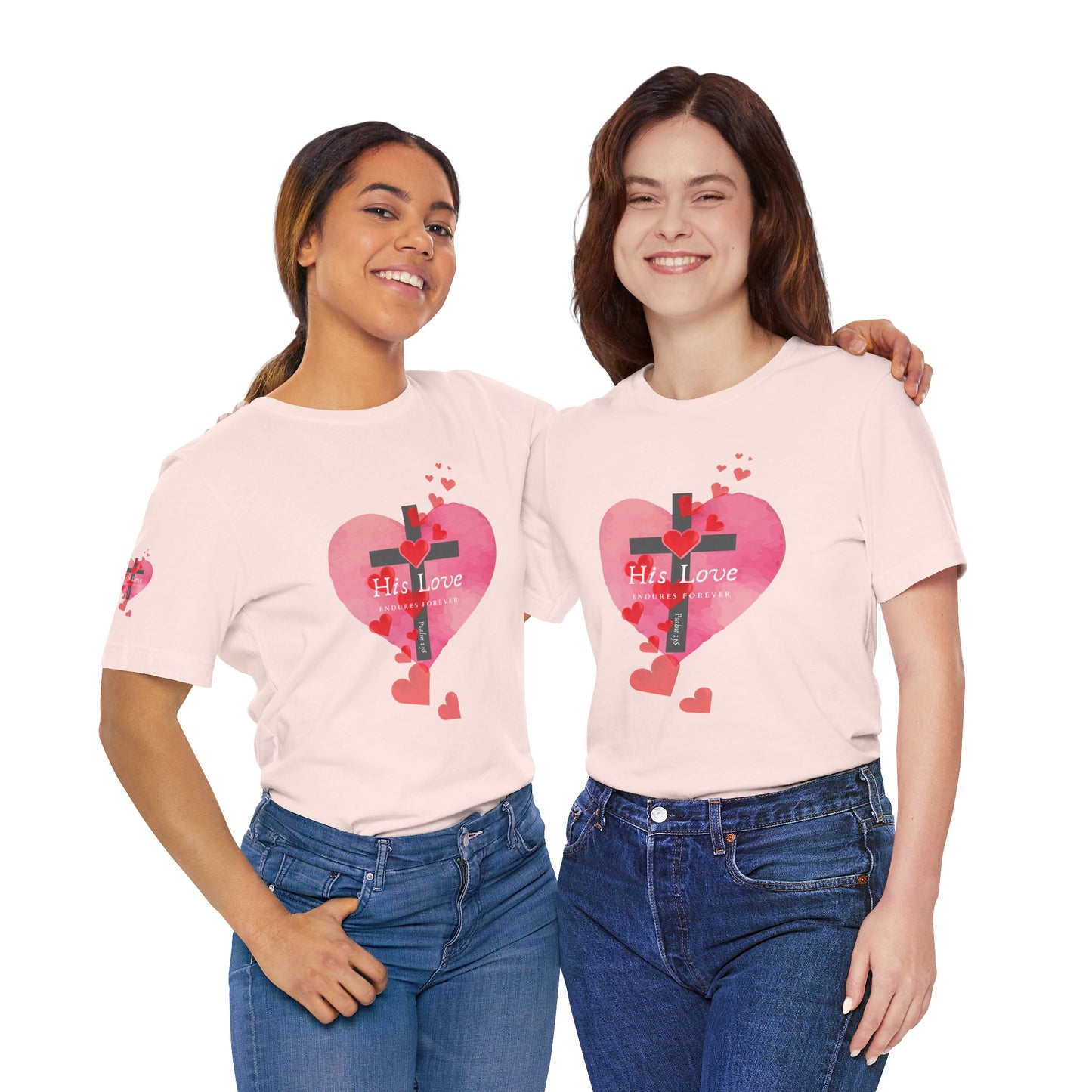 Heart Cross Women's Tee - Psalm 136 His Love Endures Forever