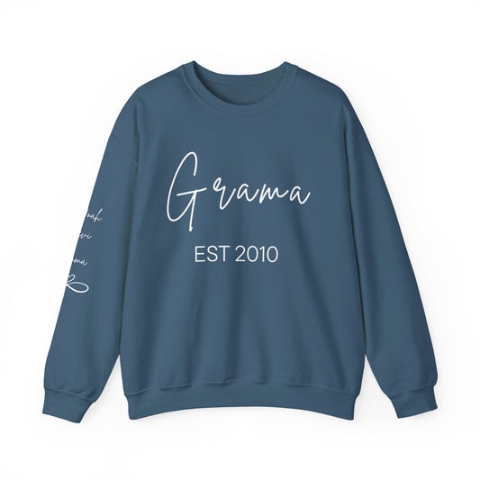 Personalized "Grama" Sweatshirt - "Grama" Script Graphic, Minimal Cozy Pullover Indigo Blue