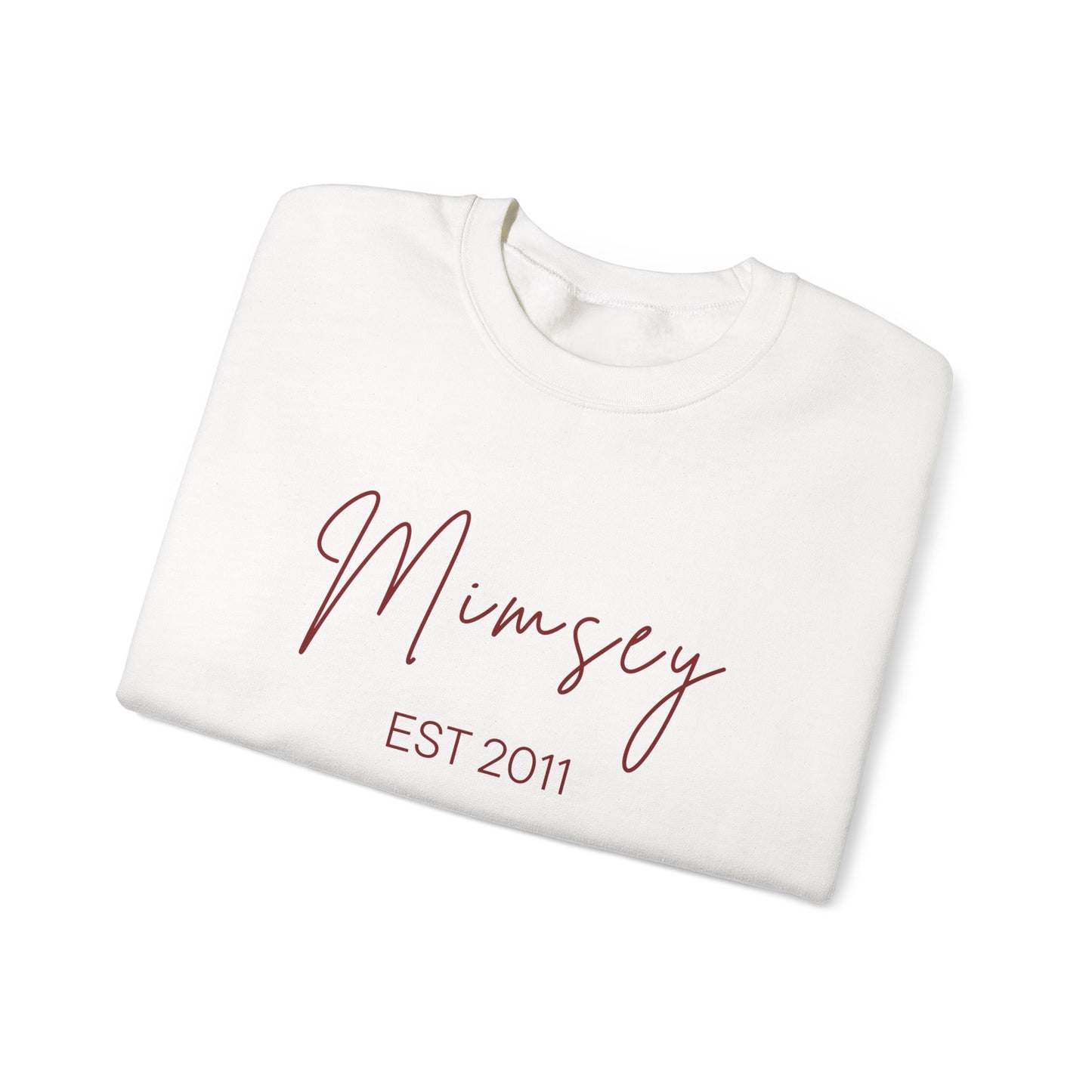 Personalized Sweatshirt - 'Mimsey" EST 2011' Script Graphic, Minimal Cozy Pullover