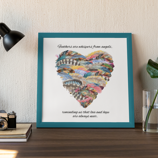 "Heartfelt Feathers"-unique wall art perfect for a grieving friend or someone that just needs a little encouragement; frame not included.