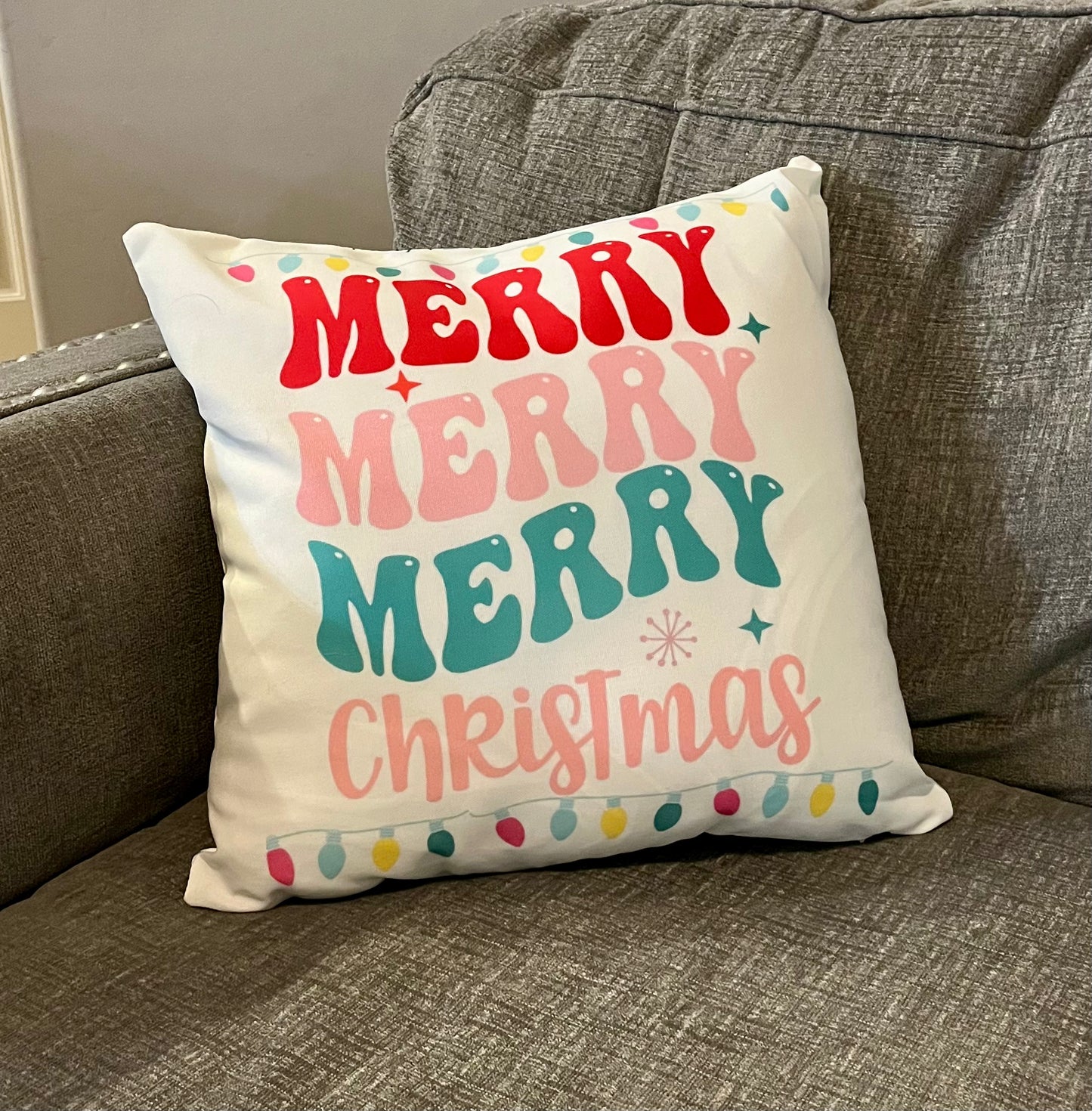 Merry Merry Merry Christmas- Spun Polyester Square Pillow