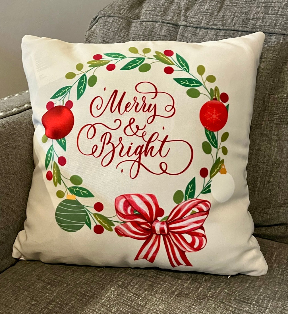 Merry & Bright Traditional Christmas-Spun Polyester Square Pillow