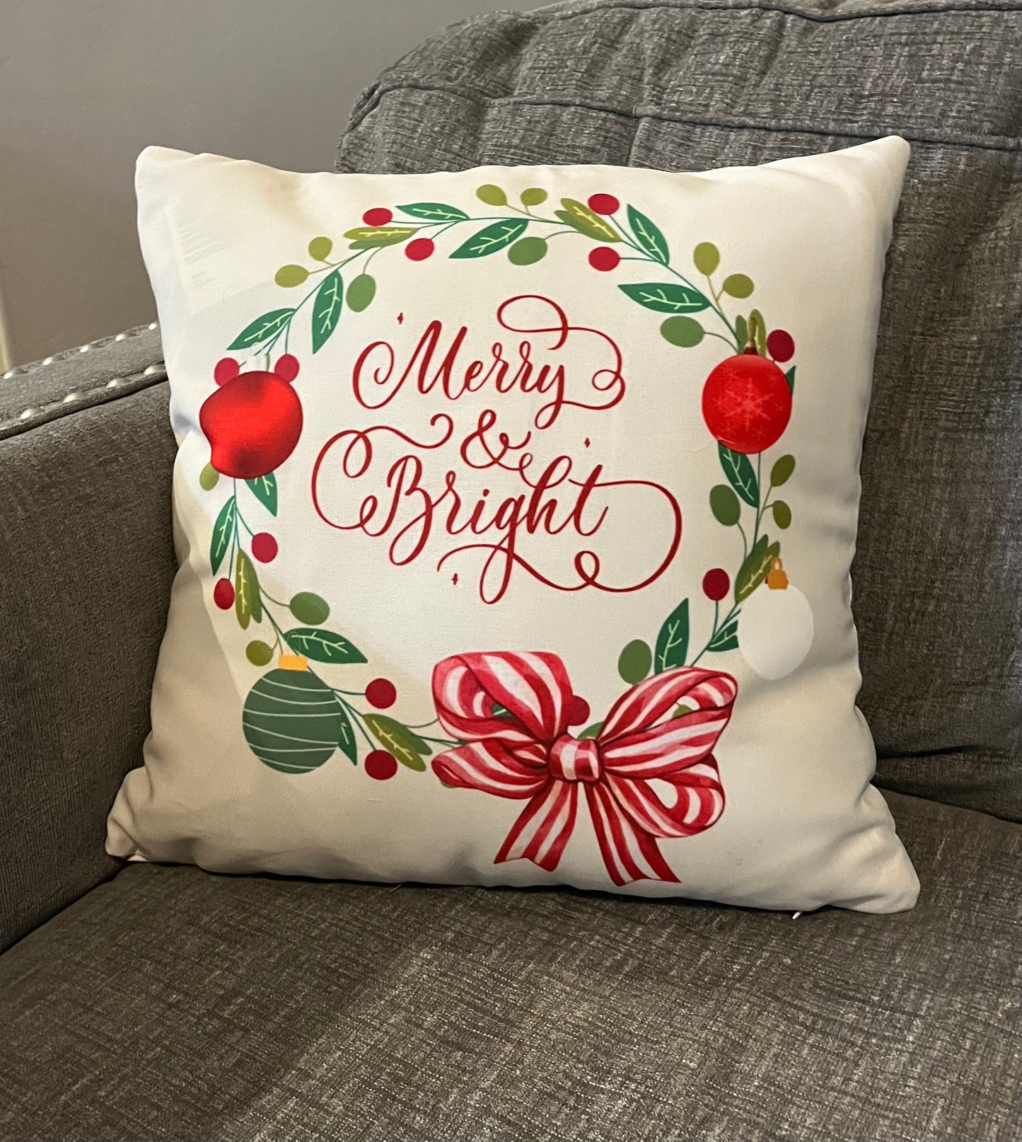 Merry & Bright Traditional Christmas-Spun Polyester Square Pillow