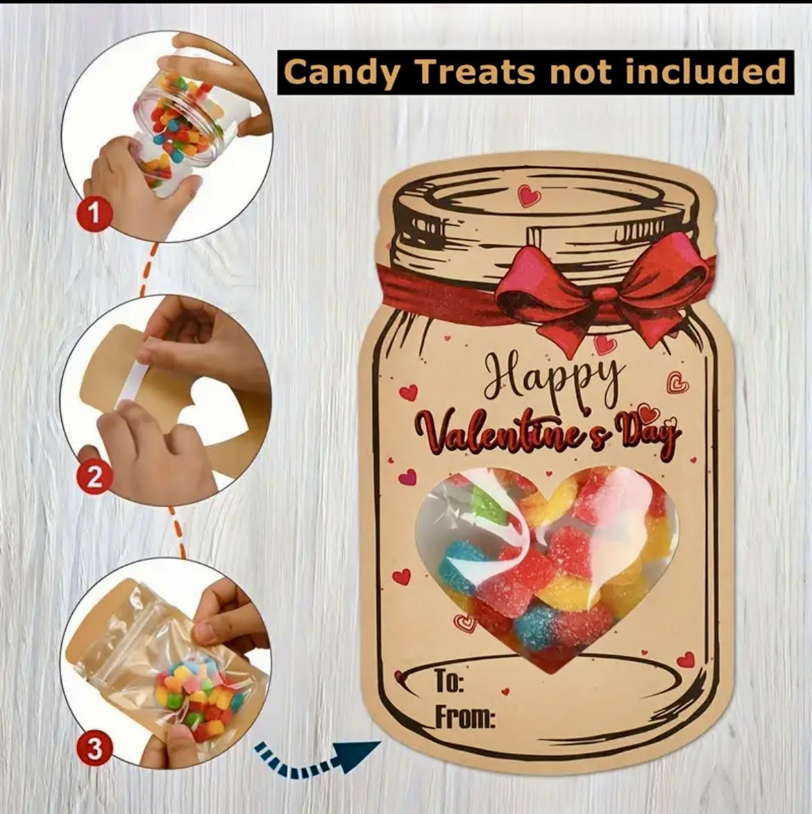 Love In A Jar-Set of 12 Valentine's Day cards with candy bag