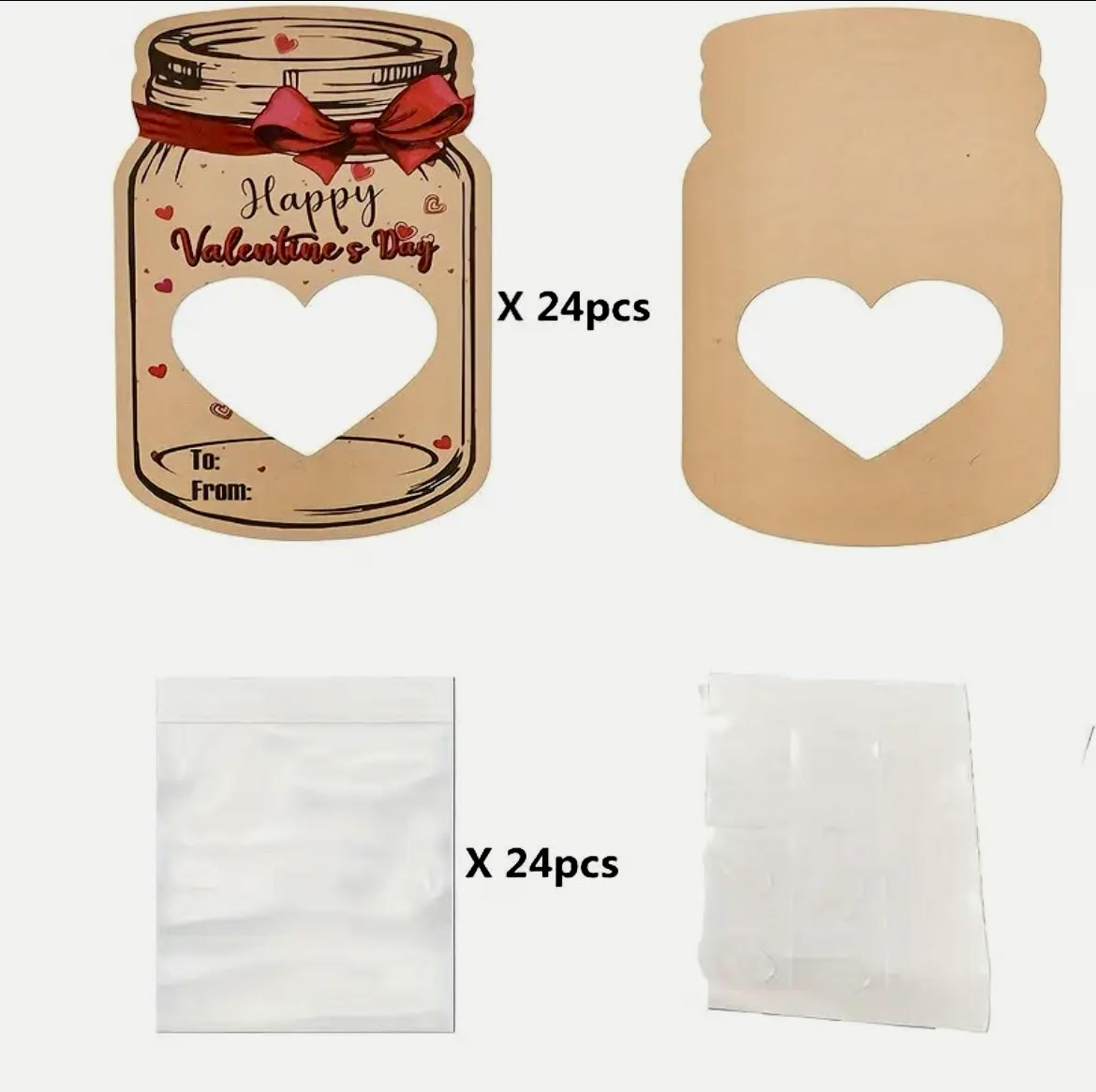 Love In A Jar-Set of 12 Valentine's Day cards with candy bag