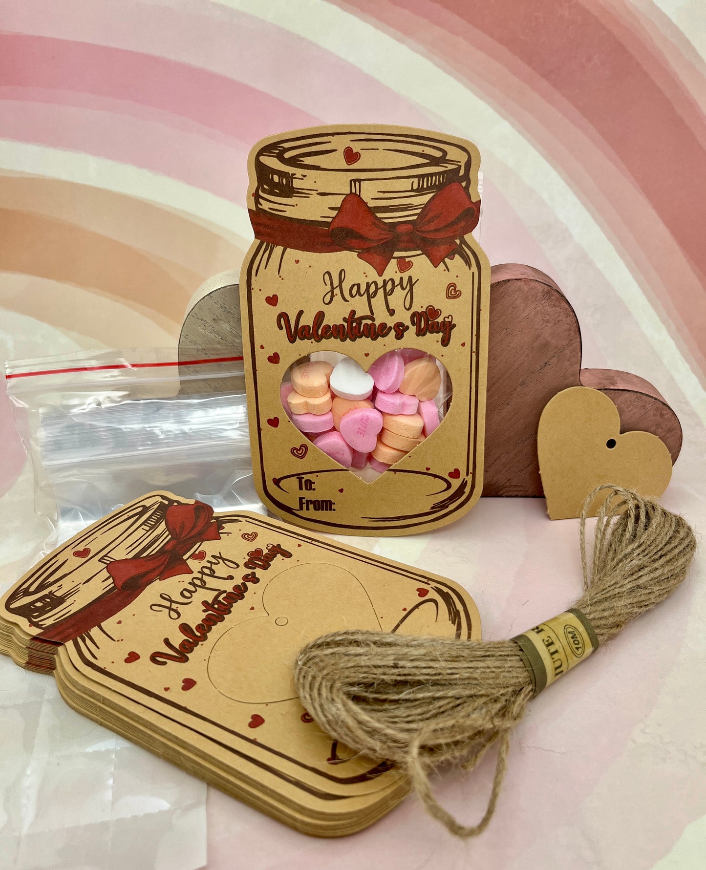 Love In A Jar-Set of 12 Valentine's Day cards with candy bag