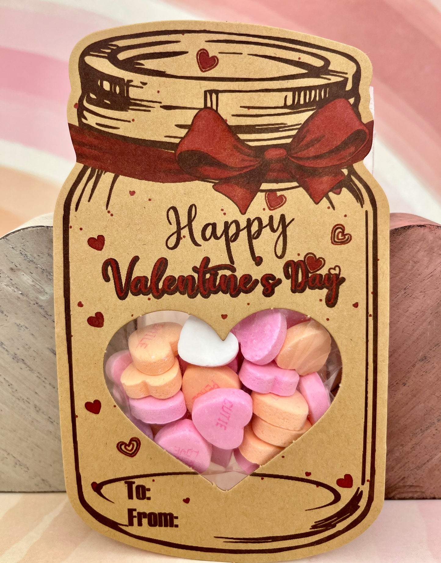 Love In A Jar-Set of 12 Valentine's Day cards with candy bag